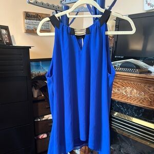 Thalia Sodi Blue Asymmetrical Cut Out Tank Top